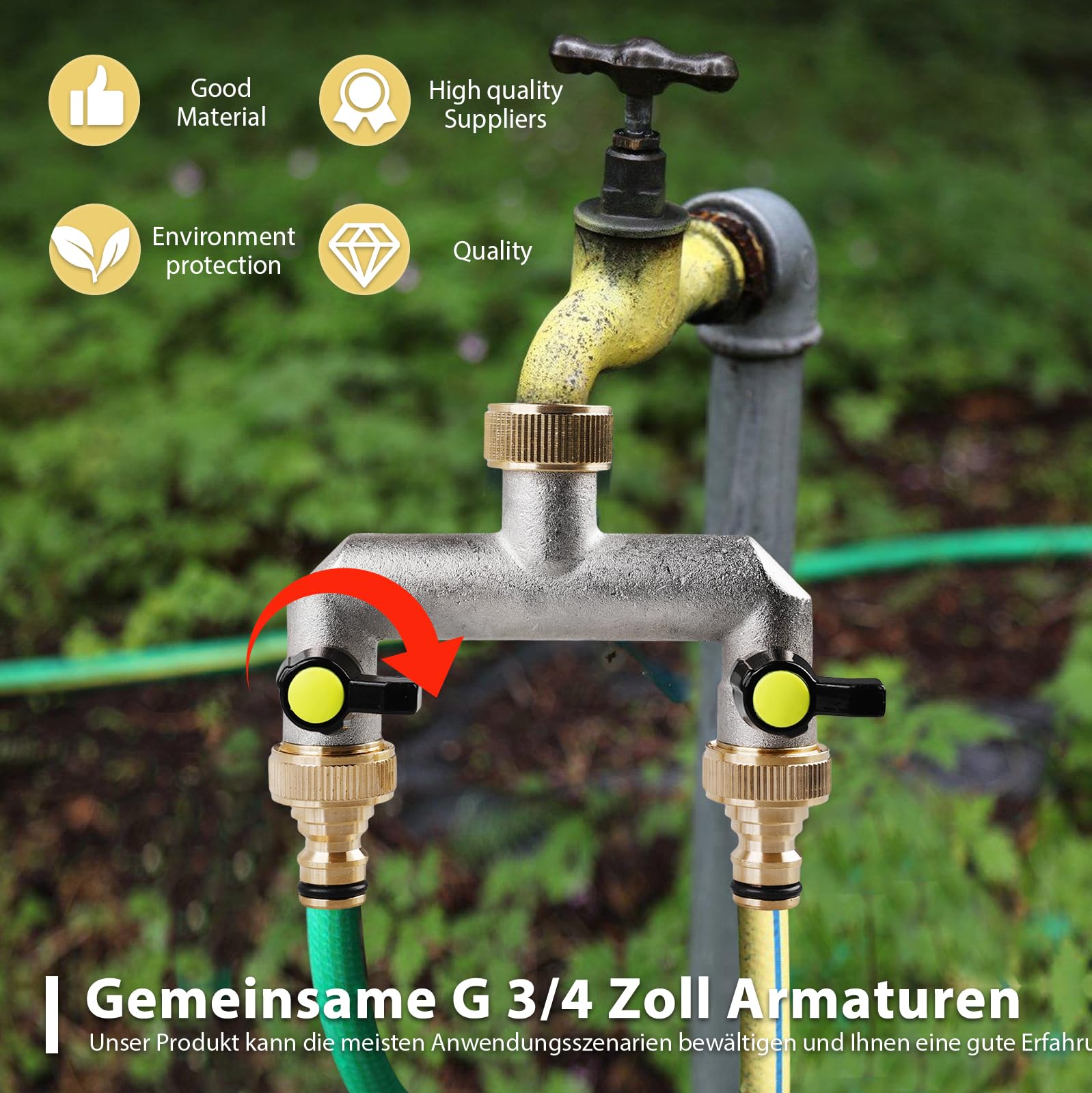 Valvola A 2 Vie Per Rubinetto In Ottone – Divisore Per Acqua Con Filetto 3/4 – Adattatore Per Irrigazione Giardino