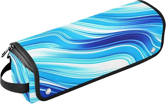 Blue White Waves Hair Tools Travel Bag Portable Hair Accessory Organizer with Heat Resistant Mat 2 in 1 Curling Iron Travel Carrying Case, Travel Essentials for Women
