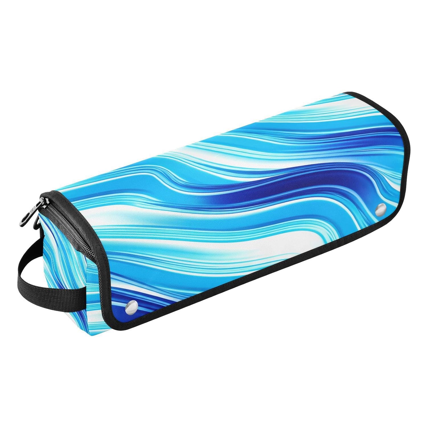 Blue White Waves Hair Tools Travel Bag Portable Hair Accessory Organizer with Heat Resistant Mat 2 in 1