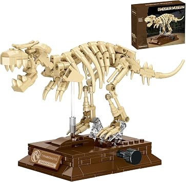 Tyrannosaurus Rex Fossil Building Block Set Dinosaur Skeleton Model with Museum-Style Display Base