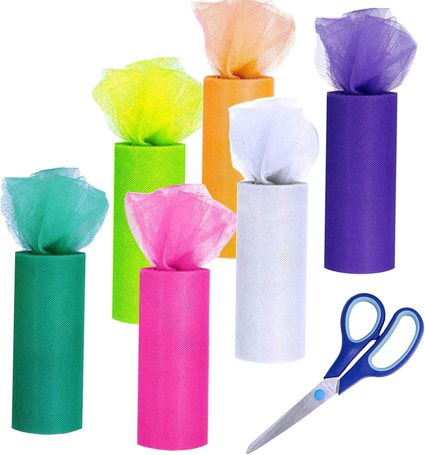 Allazone 6 PCS Tulle Fabric Ribbons Rolls Tulle Fabric Spool Ribbon in 6 Color, 6 Inch x 25 Yard
