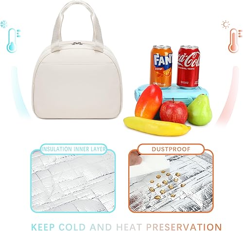 Miniatura 4 de abshoo Bolsa de almuerzo reutilizable para mujeres y niñas, bolsa de almuerzo aislada para adultos, para el trabajo, picnic y viajes (beige)
