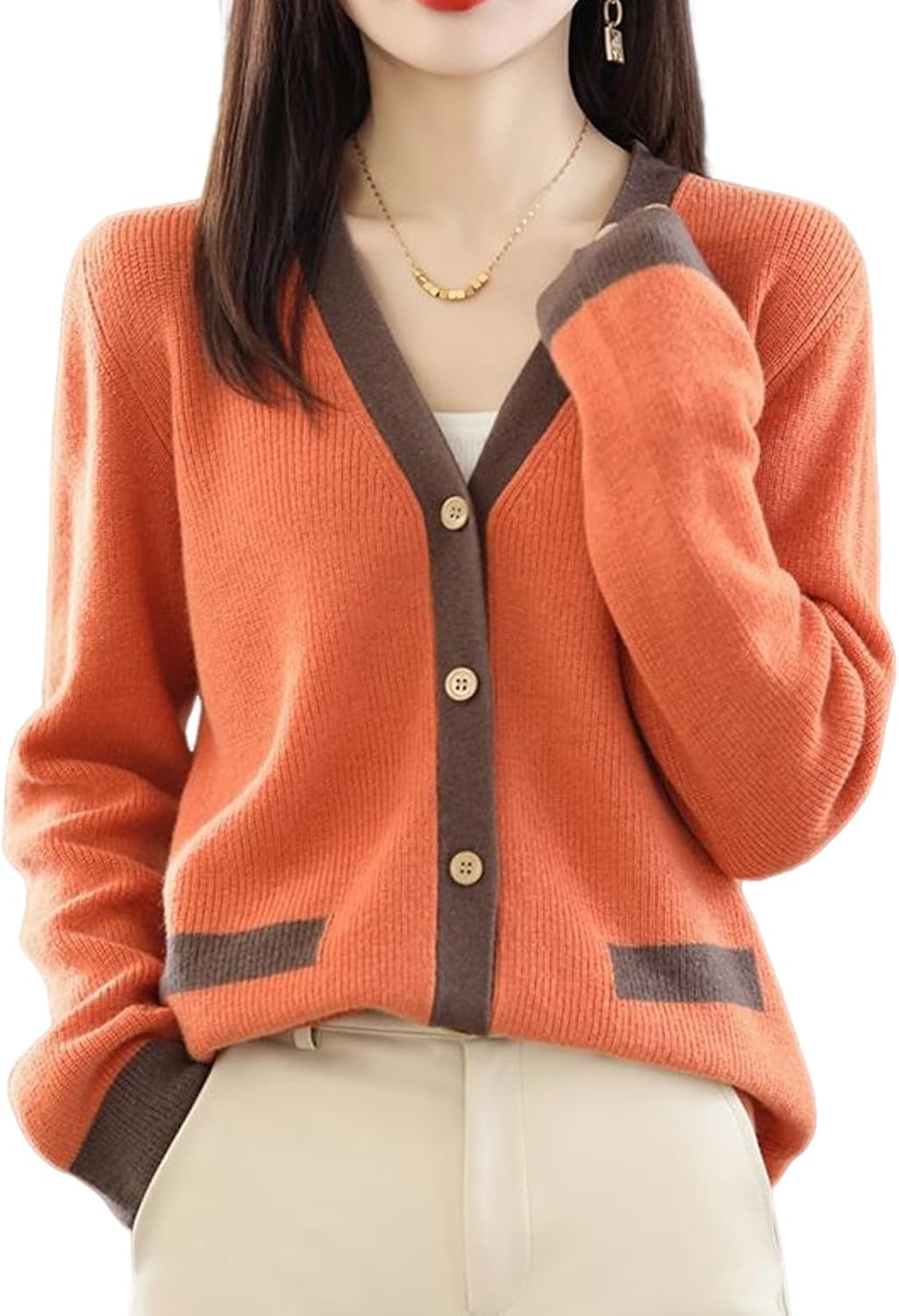 Amazon | [J.STORE] 2トーン ライン ニット レディースカーディガン 