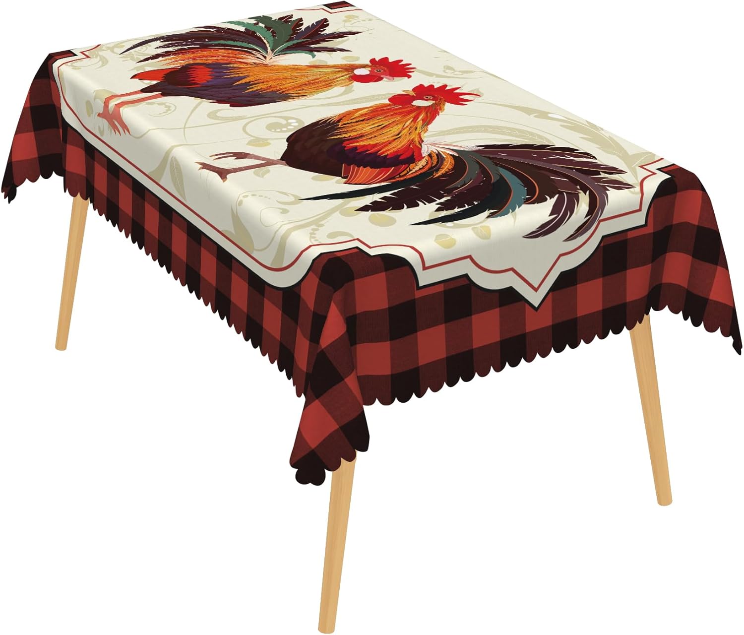Red Rooster Tablecloth 70x120 Inch Rustic Farm Roosters Red Plaid Fabric Table Cloth Polyester Anti-Wrinkle Reusable Rectangle Table Cover for Cottage Farmhouse Theme Party Dining Room Decor