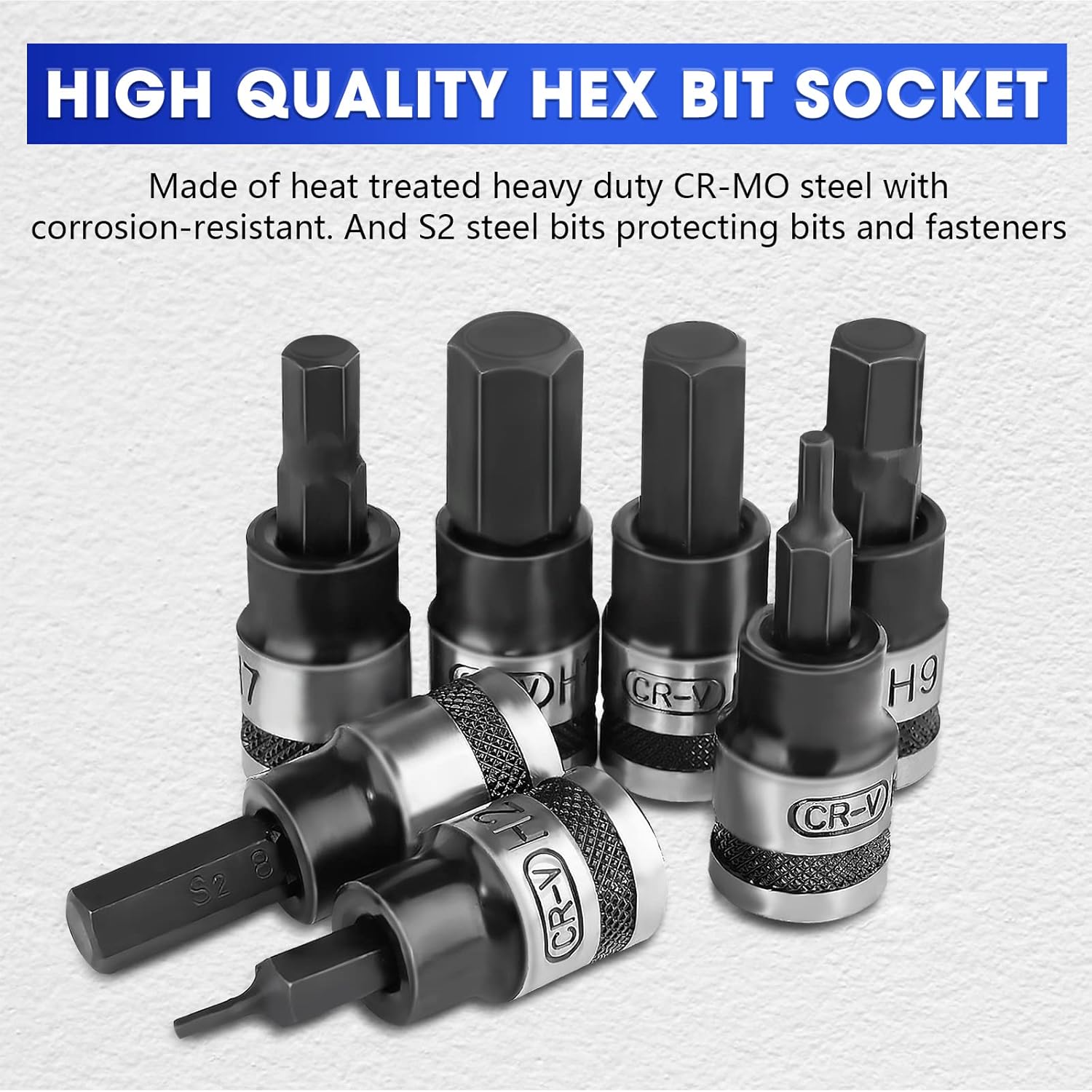 3/8 Inch Bit Socket Set With Holder 10pcs Star H2 - H12 Set CR-V S2 Bits for Grade Auto & Motorcycle Mechanic Set