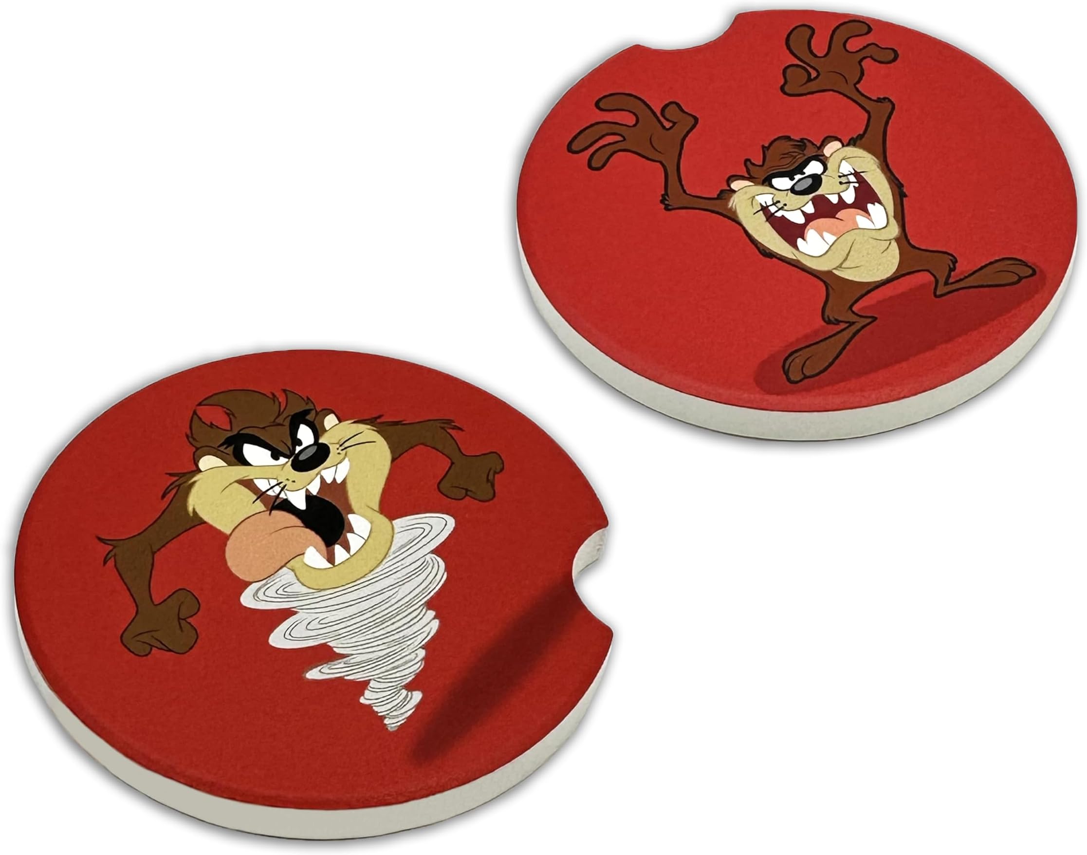Elektroplate Officially Licensed Looney Tunes Tasmanian Devil Taz Automotive Ceramic Coasters (2.6") | Universal Fit for All Cars, Trucks, SUVs, and More | Absorbent Non-Slip Durable | Set of 2
