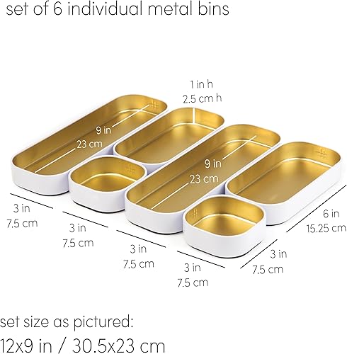 Miniatura 3 de Three by Three Seattle - Juego de 6 bandejas organizadoras de metal poco profundas para almacenar maquillaje, papelería, utensilios y más en