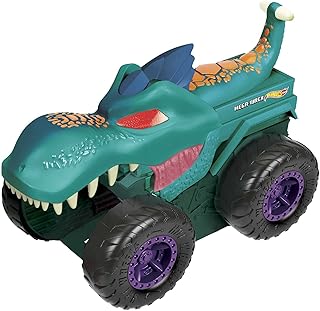 Hot Wheels Monster Trucks, Car Chompin' Mega Wrex, Eats and Dumps Cars, Lights and Sounds, Includes 1 Toy Car in 1:64 Scal...