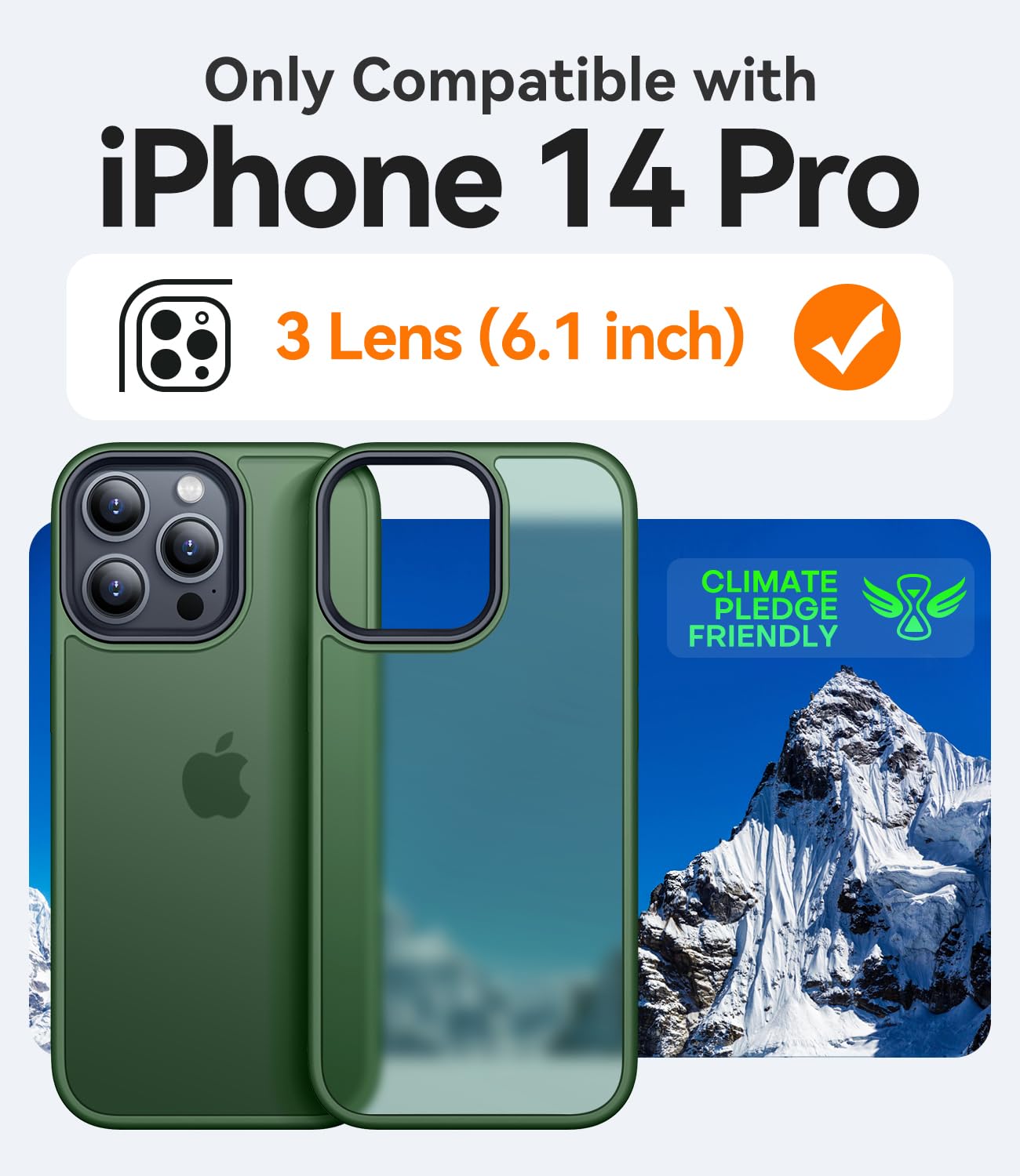 CANSHN Cover Opaca per iPhone 14 Pro(6,1 Pollici), Custodia Traslucida Opaca Protettiva Sottile Antiurto - Verde Scuro