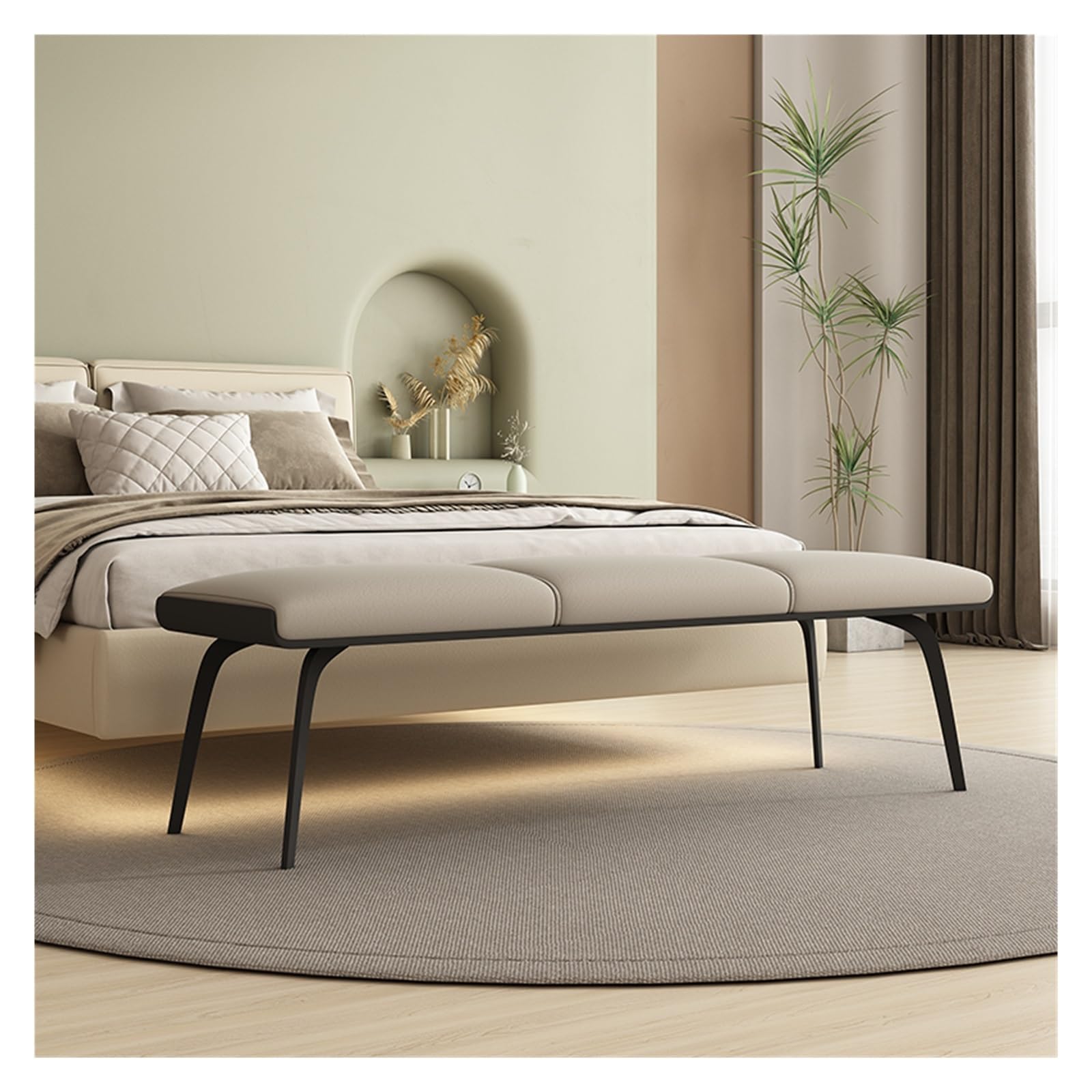 Bettbank Schlafzimmer Schlafzimmerbank, Lederbank, gepolsterte Bettbank mit gepolstertem Sitz und Metallbeinen, moderne Innenbank-Fußstütze for Eingangsbereich, Wohnzimmer und Schlafzimmer Bank Sitzba