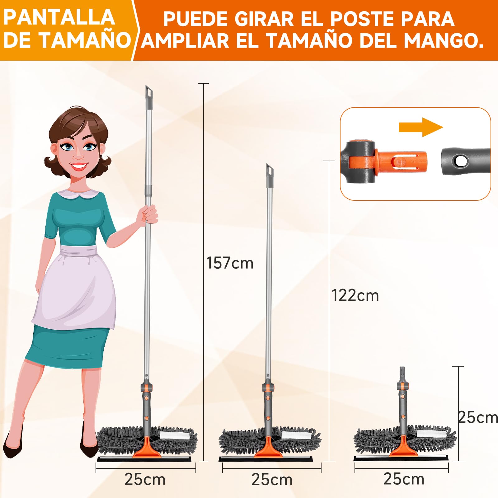 Set di pulizia per finestre 2 in 1 con asta estraibile, set per la pulizia delle finestre con testa flessibile per vetri interni ed esterni auto (Kit2.0)