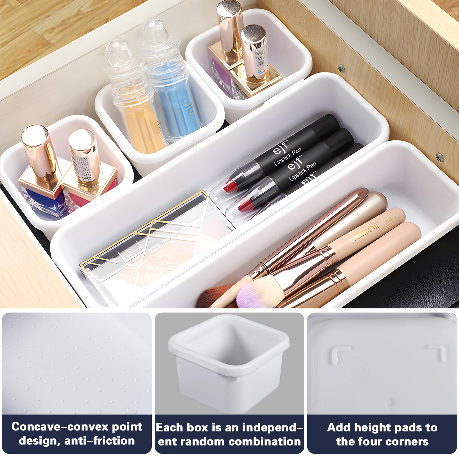 16 Organisateurs De Tiroirs Transparents HOOMOOZ - Parfaits Pour Ranger Maquillage, Bijoux & Accessoires - 5 Tailles Modulables