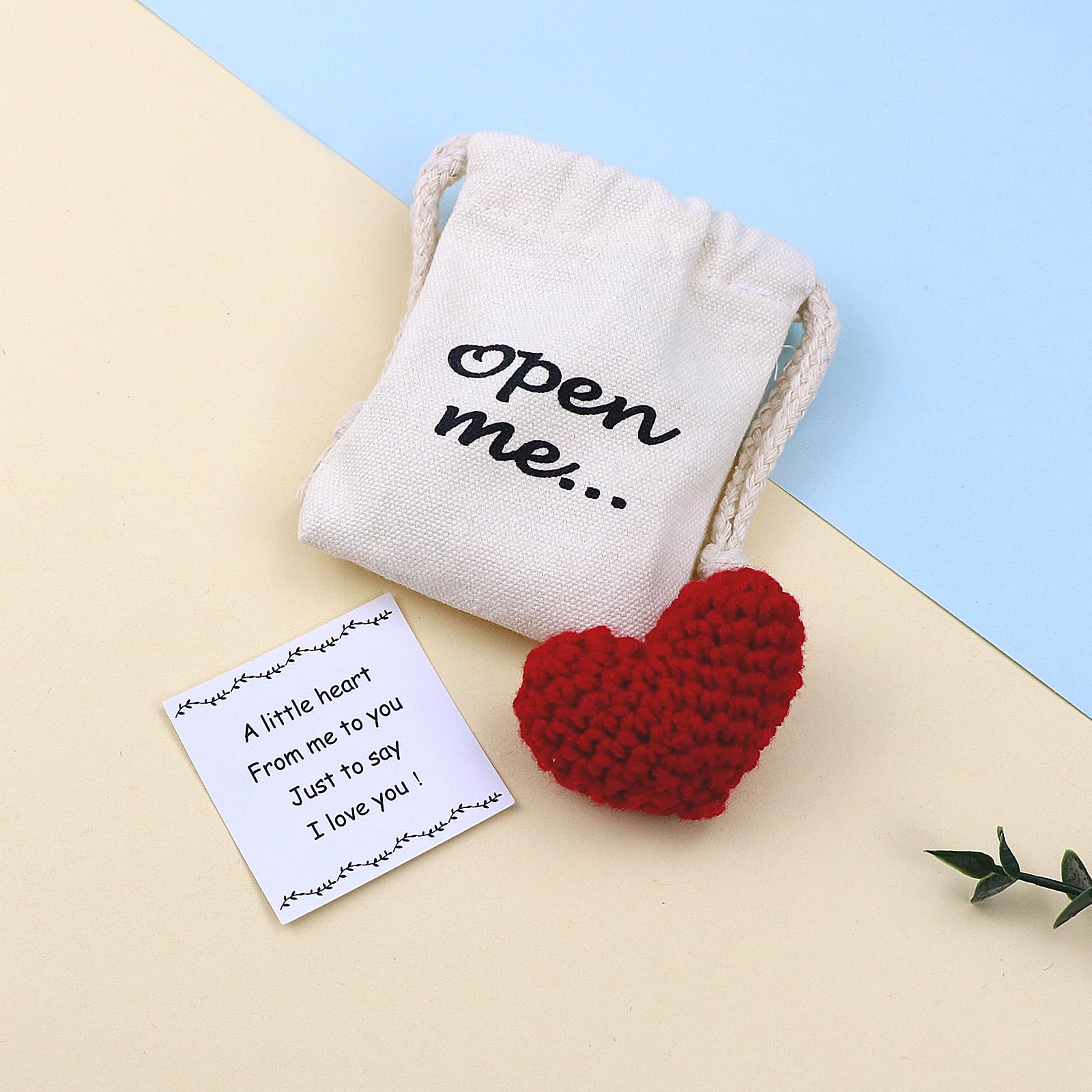 Cadeau de poche avec inscription « I Love You » - Cadeau pour lui pour elle en crochet - Cadeau pour femme (cœur)