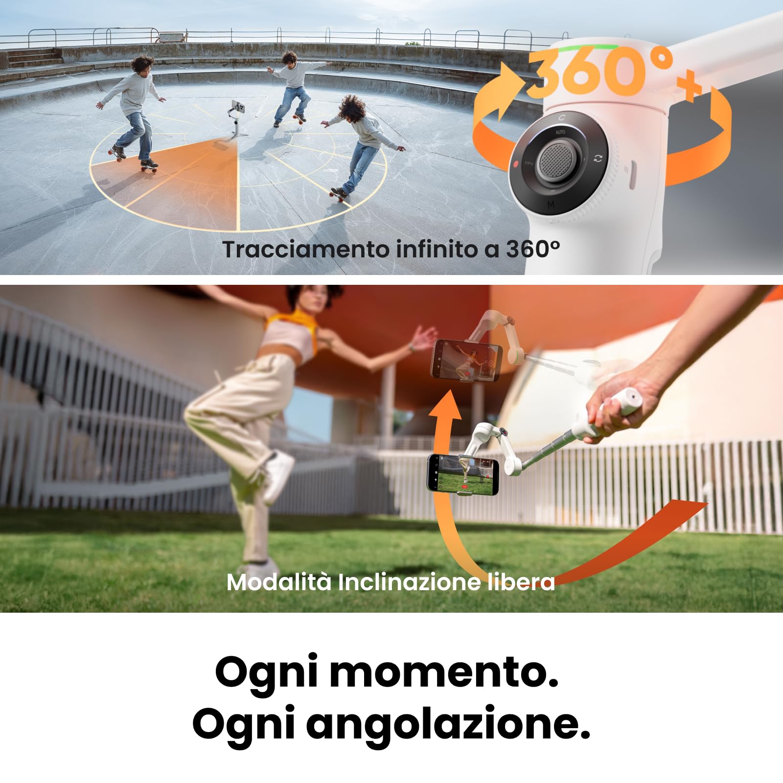 Insta360 Flow 2 Pro Tracker IA Pack Grigio - Gimbal IA iPhone/Android, Tracciamento +200 app con Apple DockKit, Tracker IA, Tracciamento di Gruppo, Tracciamento 360°, Treppiede/Selfie Stick integrato.