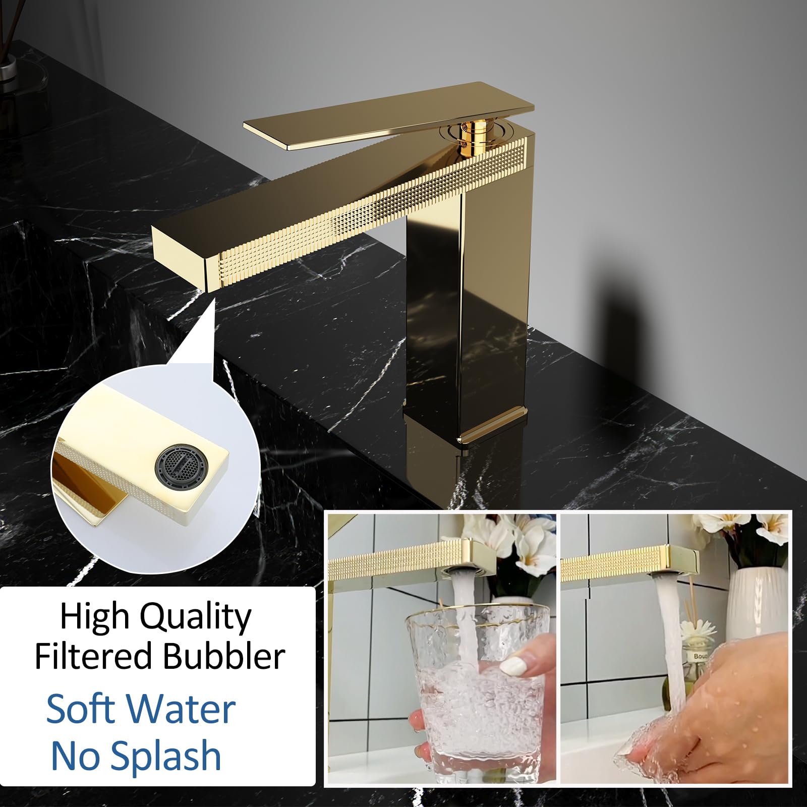 Wasserhahn Bad Gold Retro Waschtischarmatur Bad Gold Messing für Badezimmer | Waschtischarmatur Bad Gold Klassische, Mischbatterie aus Messing für Badezimmer, Retro-Stil,klassische Eleganz
