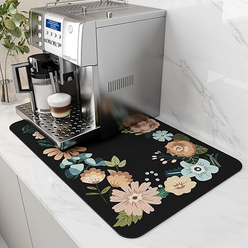 AMOAMI Tapete de café absorbente con parte trasera de goma para secar platos para encimera de cocina, accesorios de bar para debajo de la cafetera,