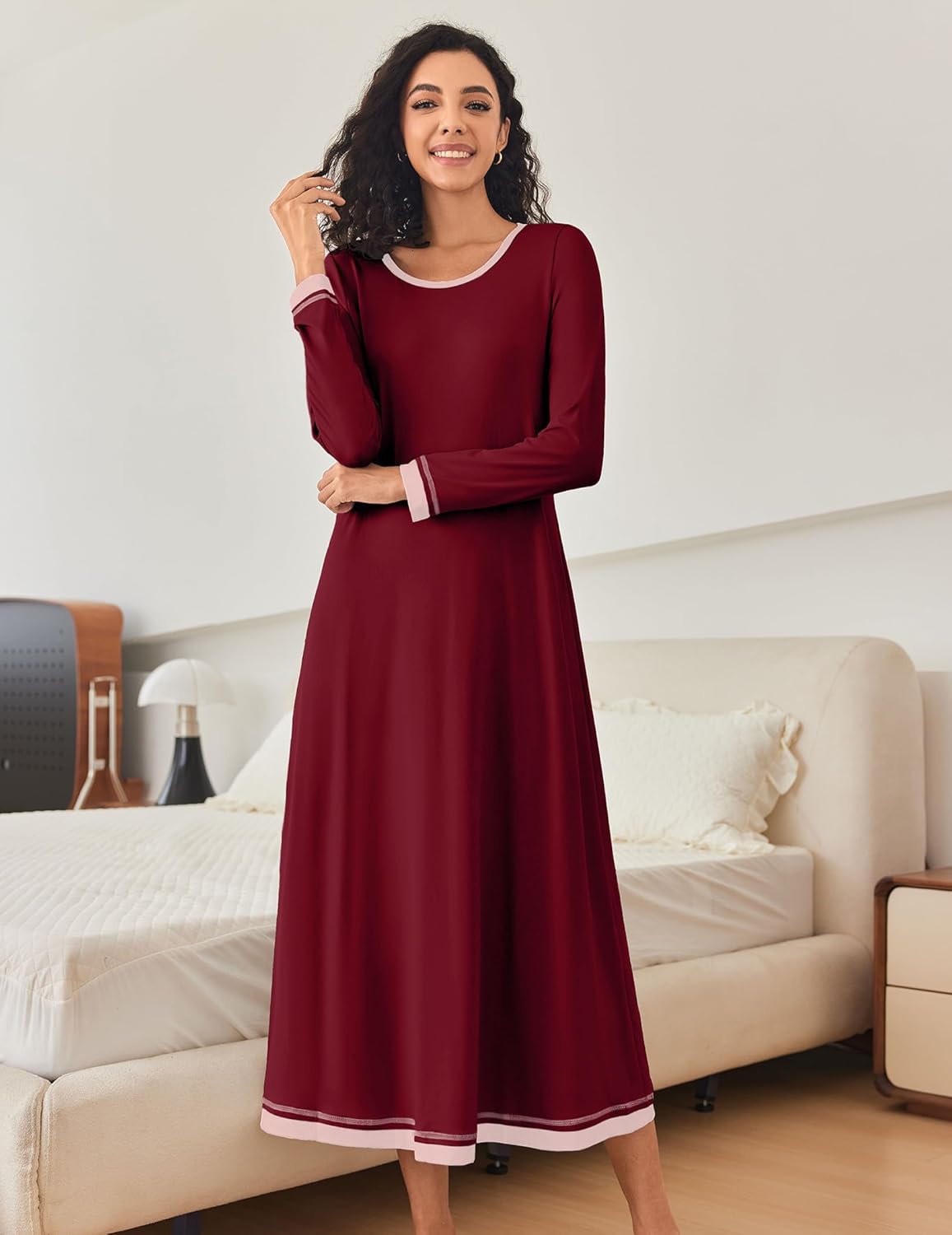 Ekouaer Nightgown Women Long Sleeve Sleepwear Full Length Long Nightshirt Soft Loungewear S-4XL - Image 2