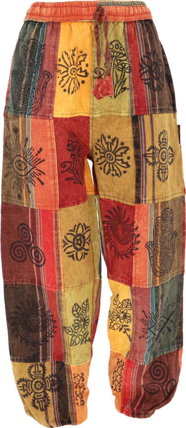 GURU SHOP Patchwork Stonewash Yogahose, Unisex Goa Baumwoll Hose, Herren