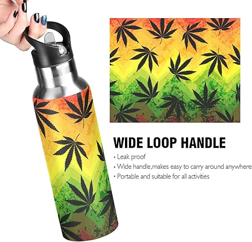 Miniatura 5 de HJJKLLP Weeds Leaf Rasta Colors - Botella de agua deportiva con tapa con pajilla, doble pared aislada al vacío, botella de agua de acero inoxidable