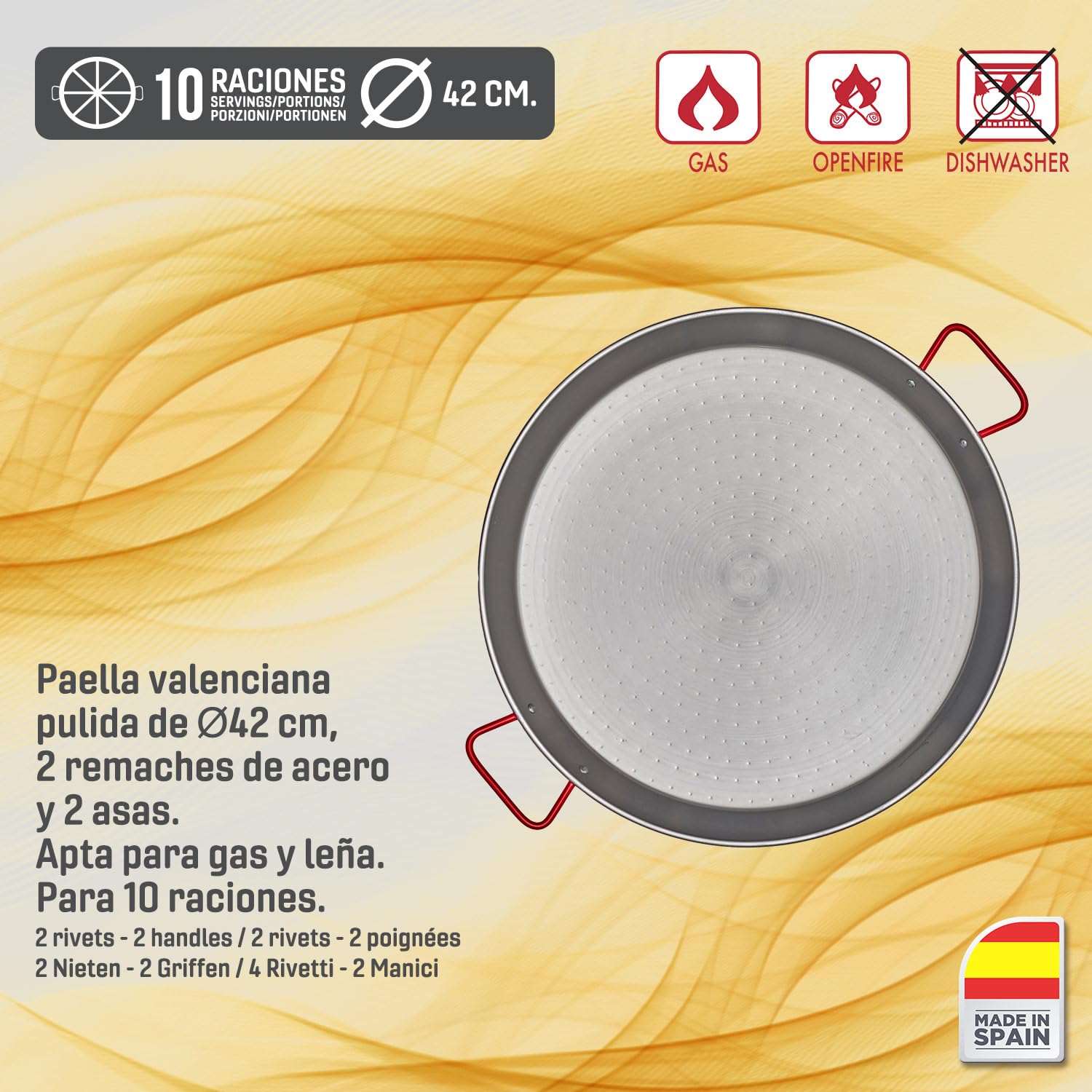 Réchaud Briebe Paella Brûleur Gaz 40-20cm +Poêle Paella Émaillée 46cm +Support,, MEDIUM, Noir