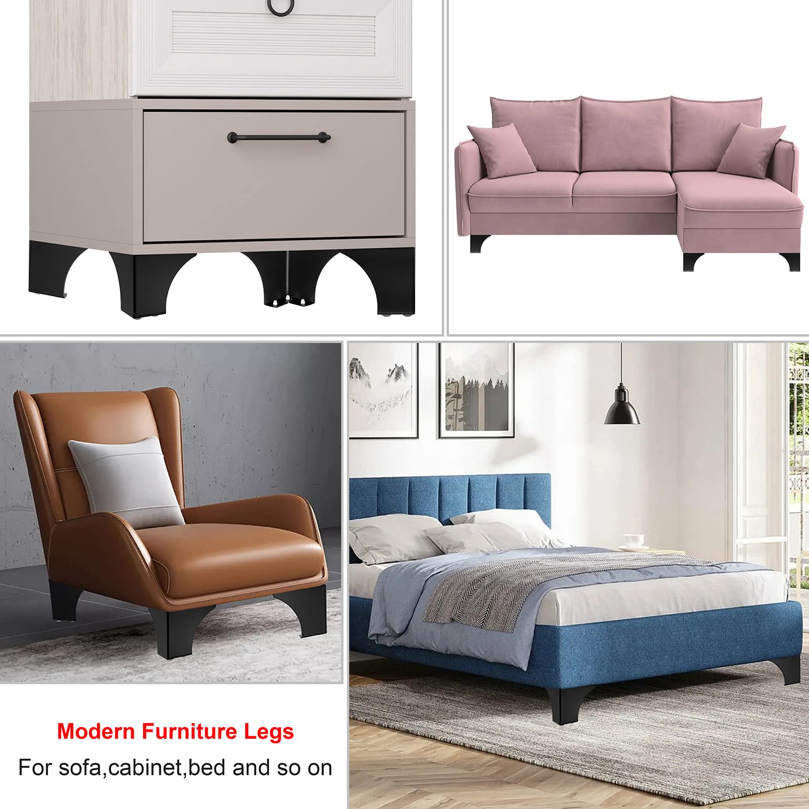 Juego De 4 Patas De Metal Para Sofá O Muebles - 10 Cm Altura, Color Negro | Patas De Reemplazo Sólidas Y Modernas
