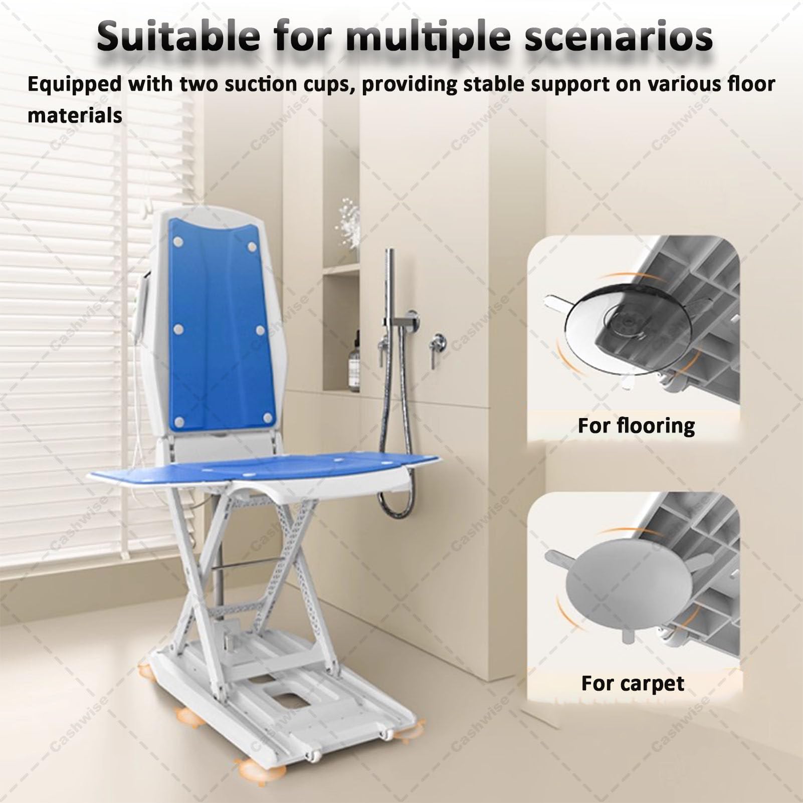 Sollevatore elettrico per sedia, regolabile in altezza da 5 a 48 cm, supporta 136 kg, design pieghevole per anziani, sollevatore impermeabile per vasca da bagno per stare in piedi indipendenti