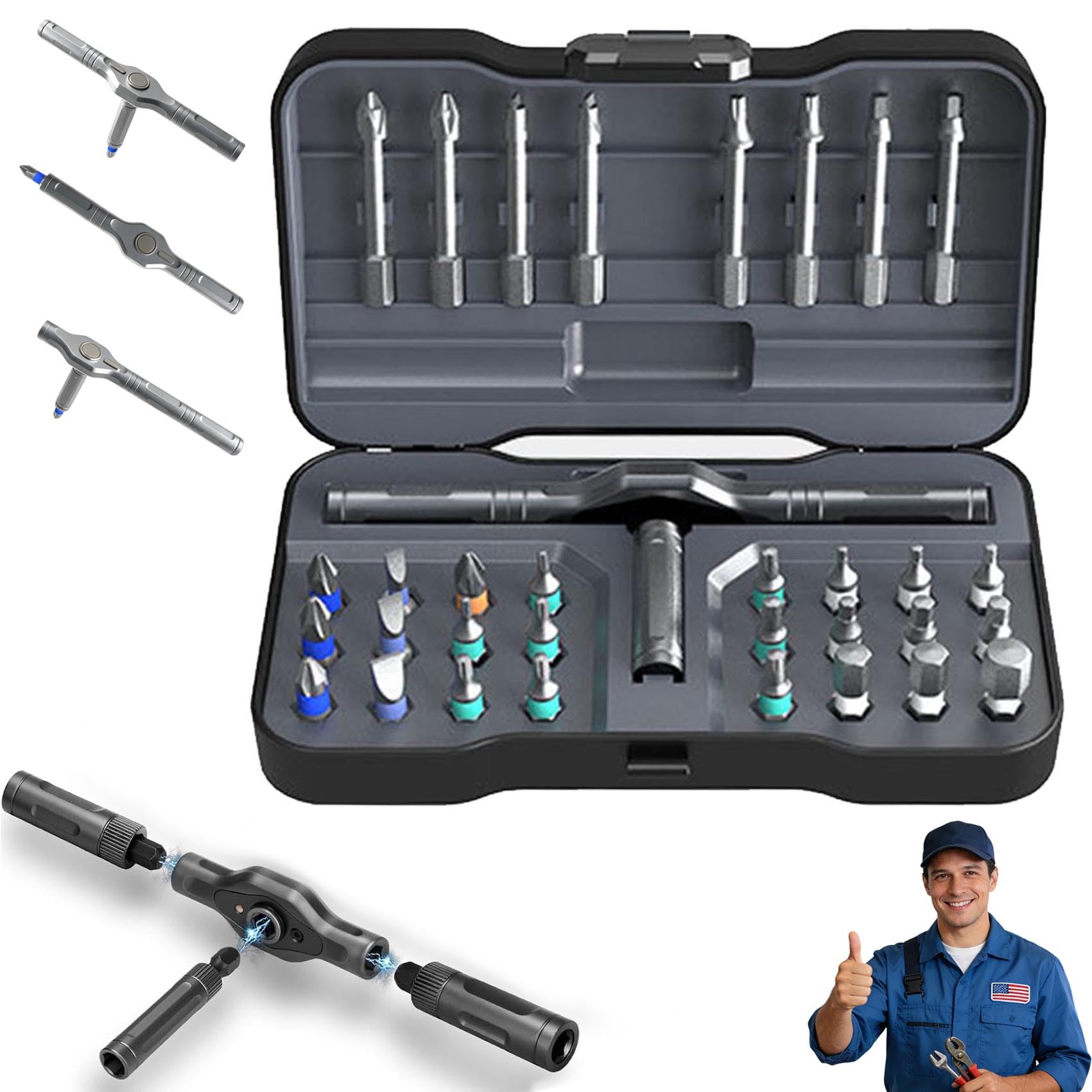 Toolsons Multitool Set,Magnetic Ratchet Screwdriver Set,32/66-in-1 Precision Multi-Bit Screwdriver Combination Kit w/T Handle for Men DIY Assembly,Appliance,Electronics Home Daily Repair (32in1)