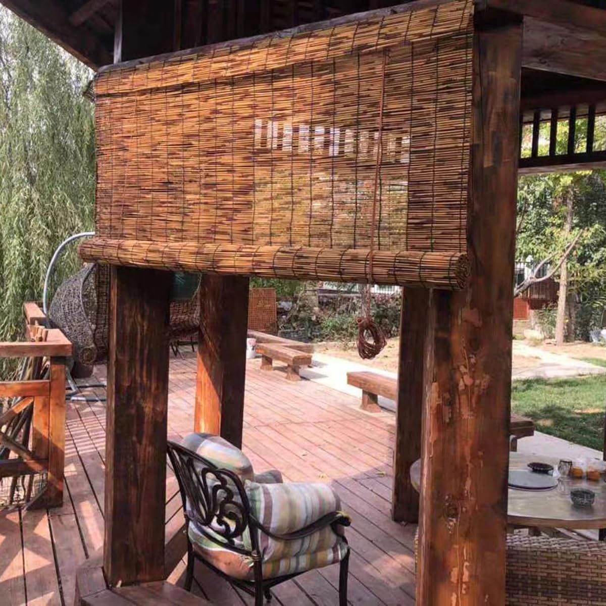 Stores enroulables en bambou naturel pour extérieur, porche, terrasse et intérieur, sans fil, rideaux romains en bambou de 40 à 160 cm (130 x 250 cm)