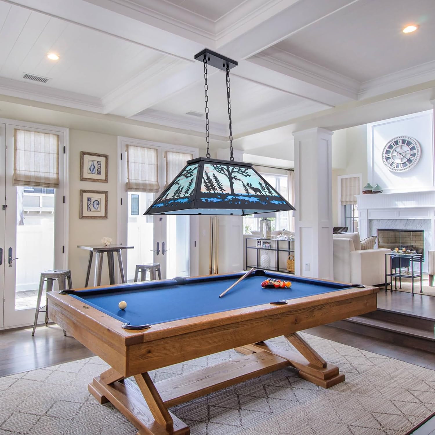 Wellmet Tiffany Pool Table Light, 3 Lights Farmhouse Chandelier for Billiard, Dining Room, Kitchen Island, Cabin, Game Room, L-34in