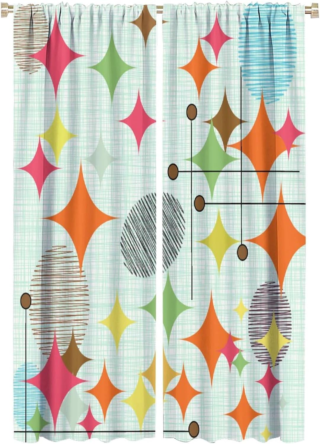 Abstract Blackout Curtain Colorful Retro Modern Geometric Privacy Protection Drapes Rod Pocket Home Decor for Cafe Bedroom Dining Room Living Room Kitchen 2 Panels 42x63 in