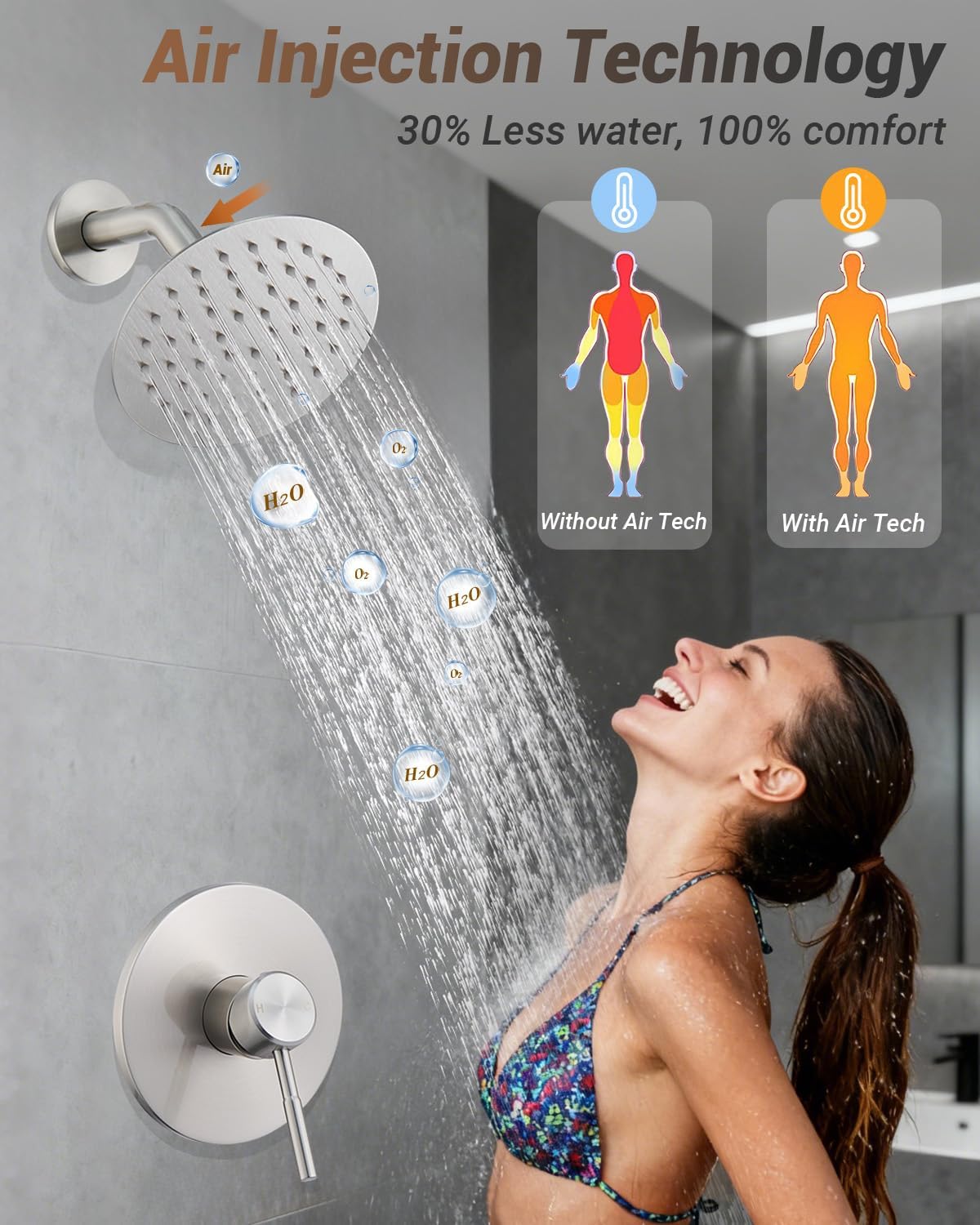 Tub Shower Faucet Set, Brushed Nickel Shower Faucet with Pressure Balance Valve, 6 Inch Stainless Steel Shower Head and Tub Spout, Single-Handle Tub Shower Trim Kit (WT-3320BN)