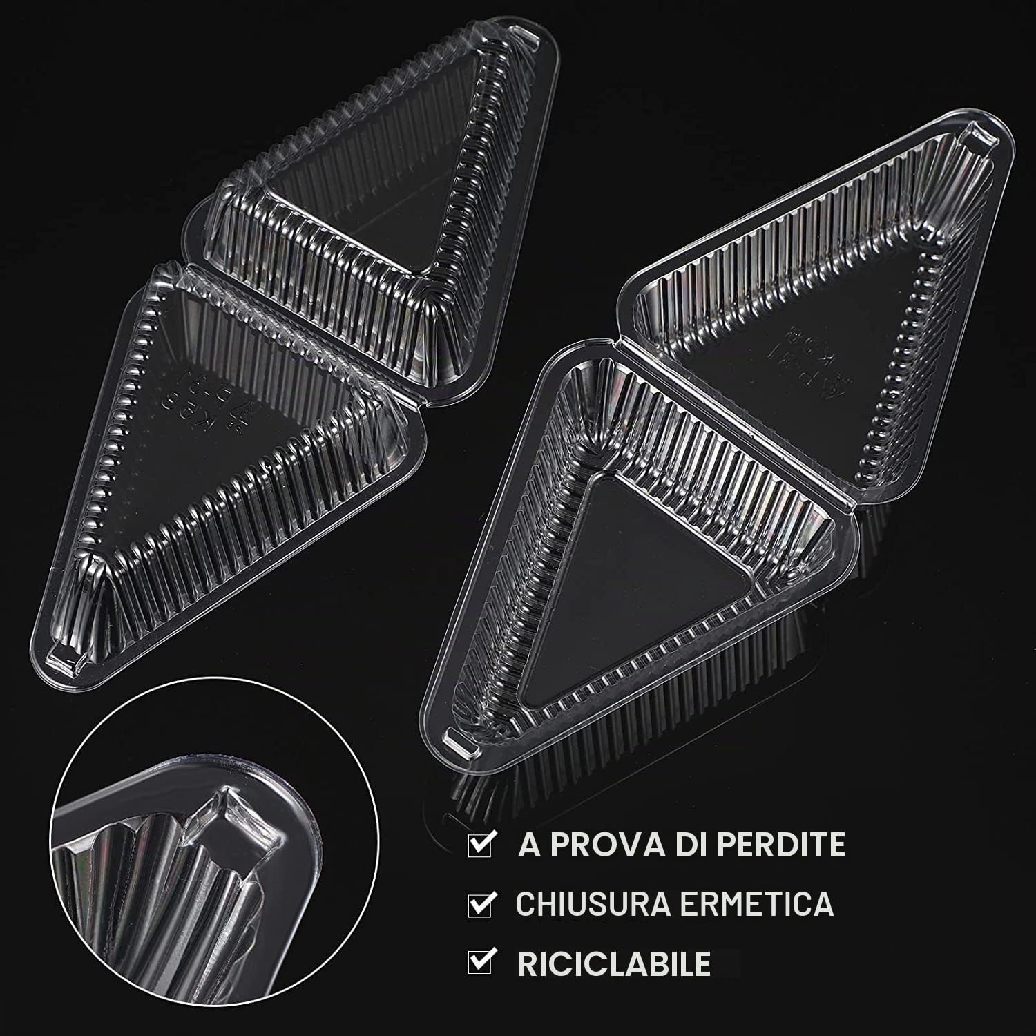 LATERN 100 Pezzi Scatole per Fette di Torta, 13cm x 7cm Scatole Singole per Cheesecake Scatole per Cupcake a Conchiglia Contenitore per Alimenti con Cerniera in Plastica Trasparente con Coperchi