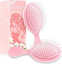 NICEMOVIC Mini Wet Hair Brush 2 Pack, Bachelorette Party Favors, Small Travel Hair Brush for Girls Toddler Kids Women, Stocking Stuffers for Girls Women, Bridesmaid Gifts, Spa Party Supplies (Pink)