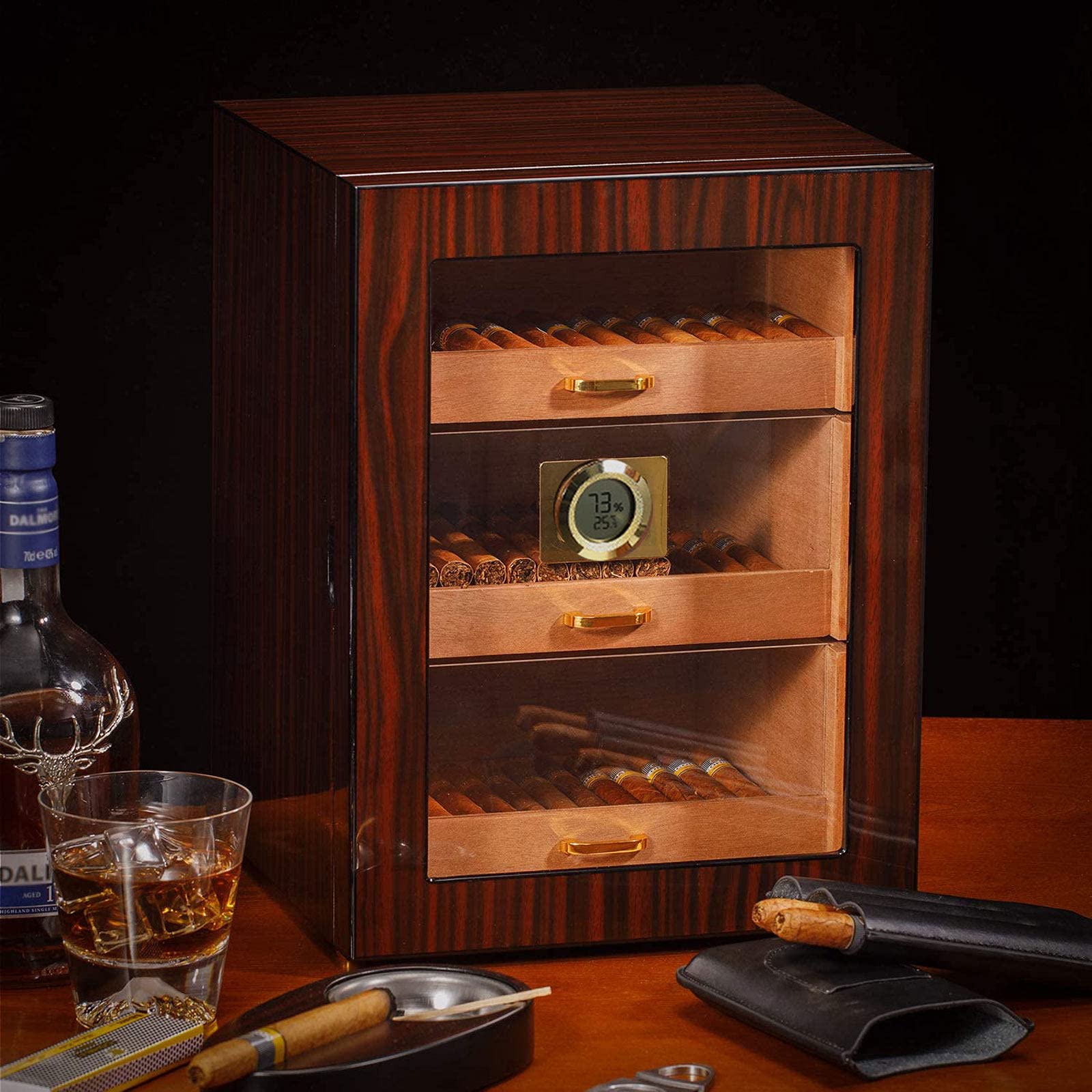 Cigar Humidor Box with Digital Hygrometer and 3Layer Drawer