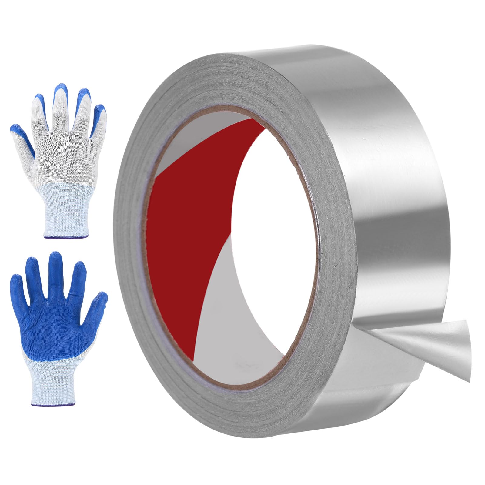 sourcing map 1 Pack Aluminum Foil Tape, 0.06mm x 40mm x 30m Heavy Duty HVAC Tape Metal Duct Tapes Heat Resistant Tape Insulation Tapes with Gloves for Air Ductwork, Dryer Vent, HVAC Sealing