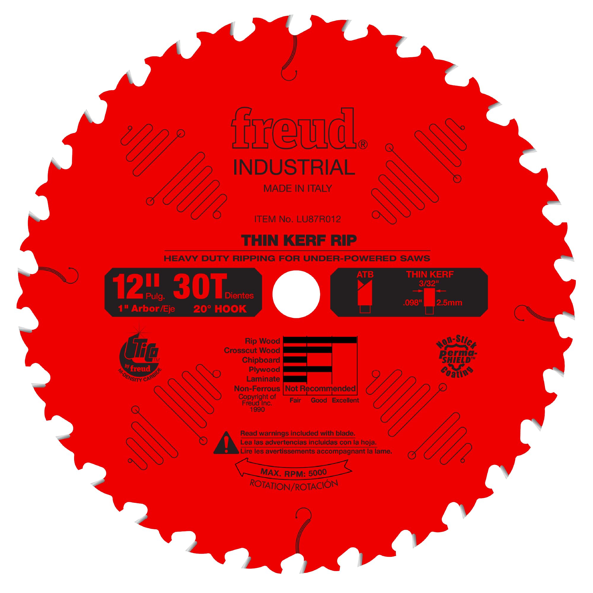 Freud 12" x 30T Thin Kerf Rip Blade (LU87R012)