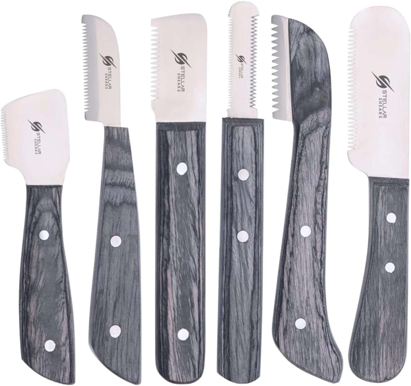 Professional Pet Grooming Stripping Knife Set (6-Pcs) – Wooden Handle, Stainless Steel Blade, Non-Slip Grip for Dogs & Cats, Dog Grooming Tools
