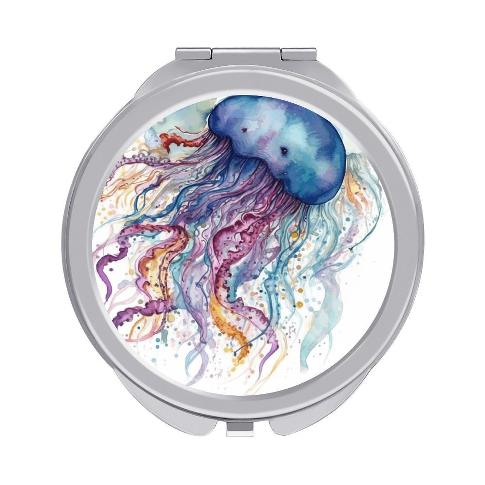 FekiLoot Watercolor Jellyfish Makeup Mirror Compact Round Travel Makeup Mirror Portable Folding Handheld Pocket Mirrors for Handbag and Purses Gift Mini Mirrors
