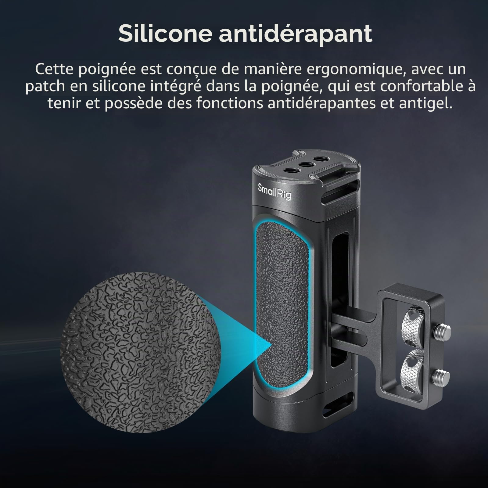 SMALLRIG Mini Poignée Latérale avec OTAN et Vis 1/4"-20, pour Main Gauche ou Droite, avec Trous Filetés 1/4"-20, Trous pour Dragonne, Griffe Froide, Réglable vers Le Haut et vers Le Bas - 4816