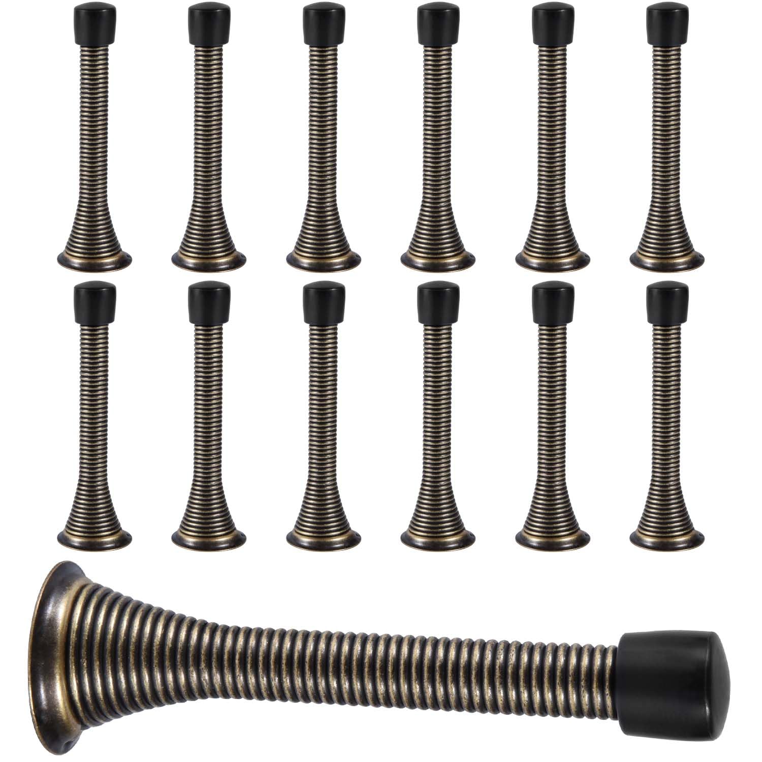 KISEER 12 Pack Spring Door Stops 3 1/4 Inch Flexible Heavy Duty Spring Door Stopper with RustProof Screw Rubber Bumper Tips (Oil Rubbed Bronze)