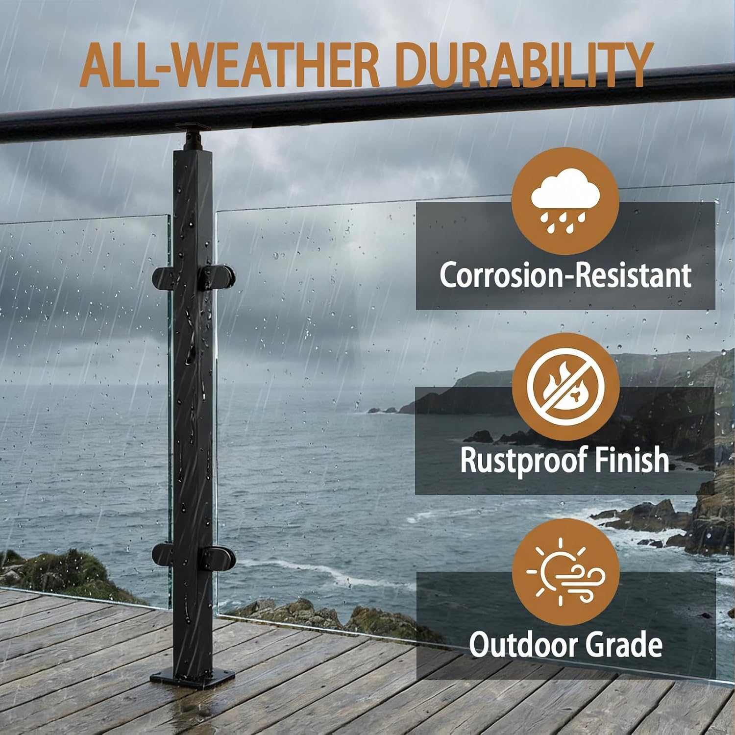 Adjustable Top Brackets Glass Railing Post, 304 Stainless Steel with Clamps for Balcony, Stairs, Pool Balustrade,Mid Post,95cm/37.4 inch