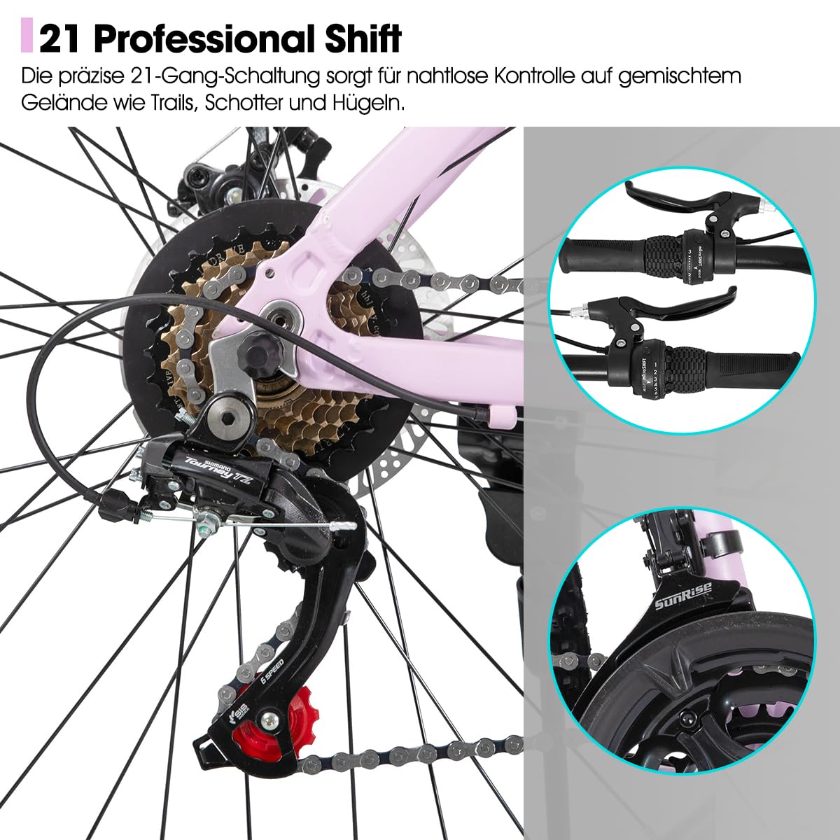 Hiland 26 27,5 Zoll Mountainbike, Herren Damen MTB mit Aluminiumrahmen, 21 Gänge Hardtail-Fahrrad für Erwachsene mit Scheibenbremse, Schwarz/Blau/Grün/Lila/Weiß