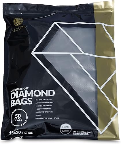 Miniatura 2 de Bolsas de diamante - Bolsas de sellado al vacío 5mil - 50 bolsas (15x20, NegroTransparente)