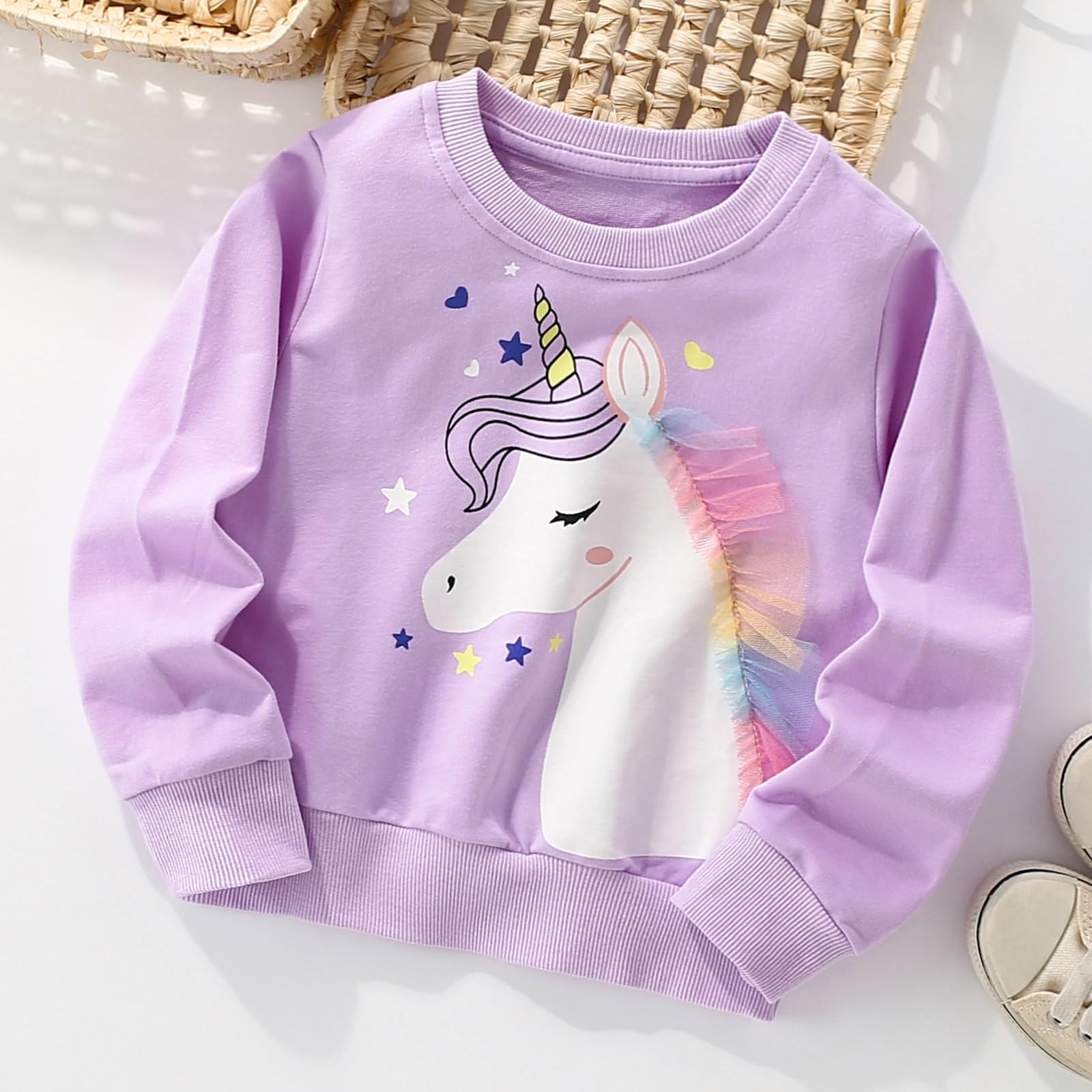 Sweat Enfant Fille Col Rond Sweatshirt Filles Licorne Lapin Pull Enfant Coton pour 2-8 Ans