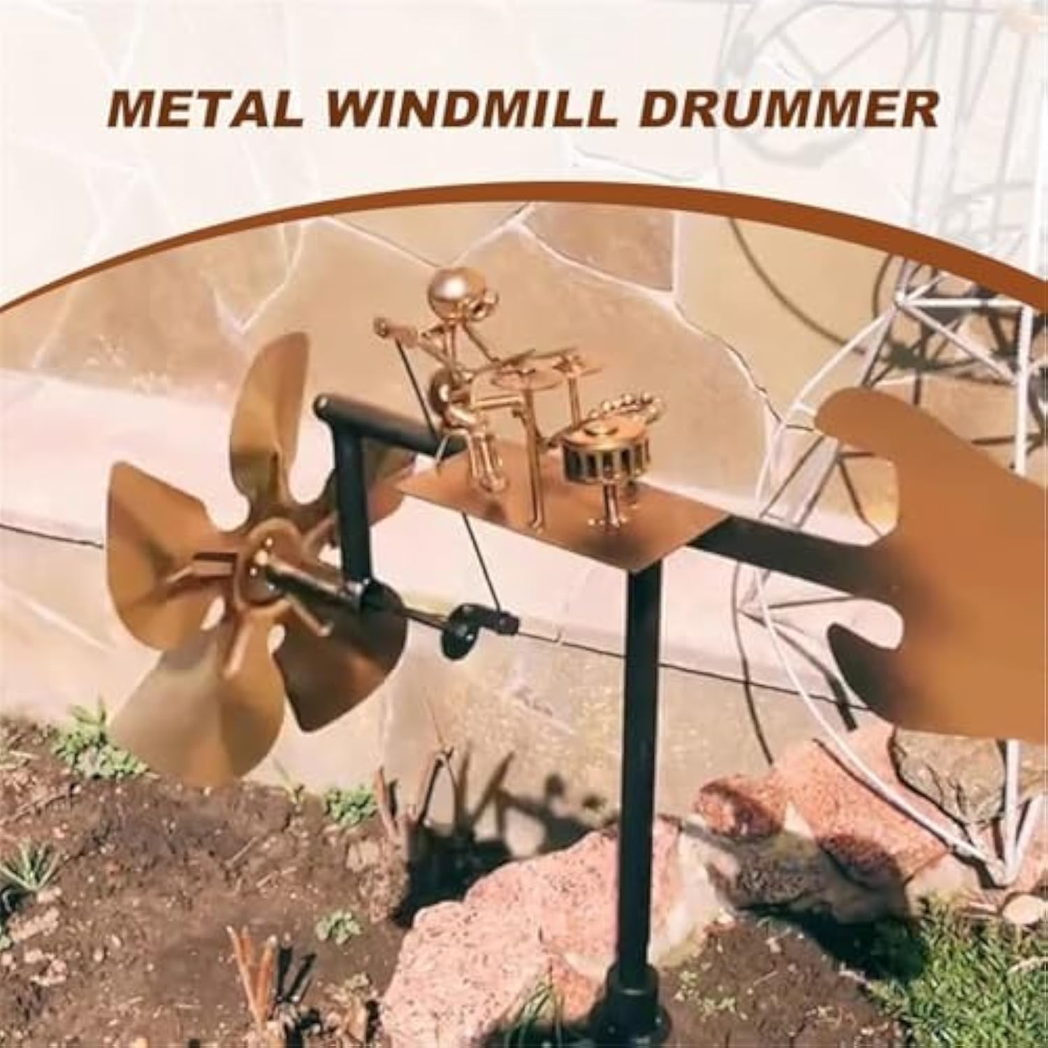 Moulin à Vent Guitariste En Métal Fait Main 32x67 Cm - Déco Jardin Steampunk Rock
