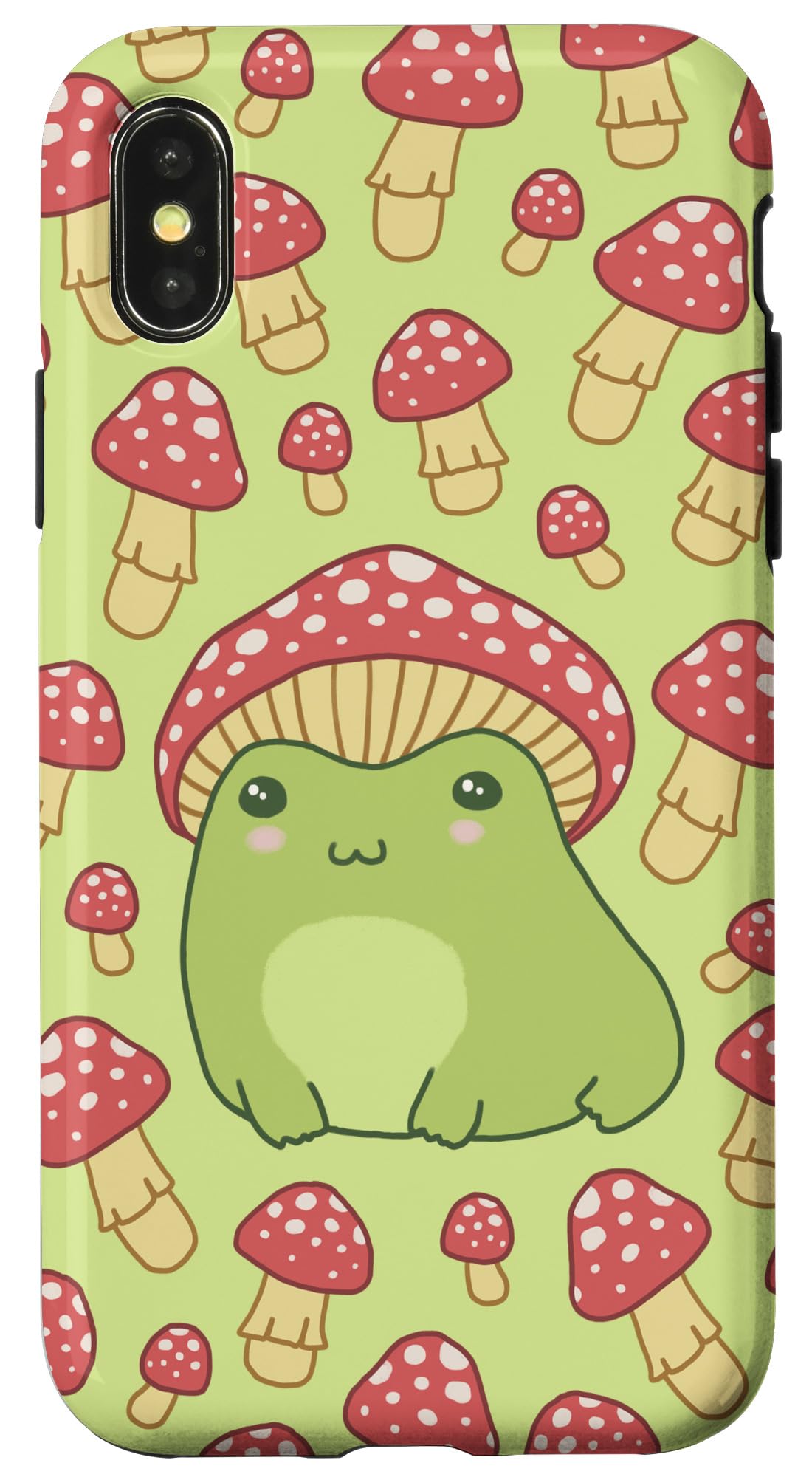 Frog with Mushroom Hat & Toadstools - Cottagecore Aesthetic Case for iPhone X/XS