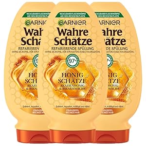 Garnier True Treasures Repairing Conditioner Honey Treasures, Strengthens and Nourishes Damaged and Brittle Hair, 3 x 200 ml
