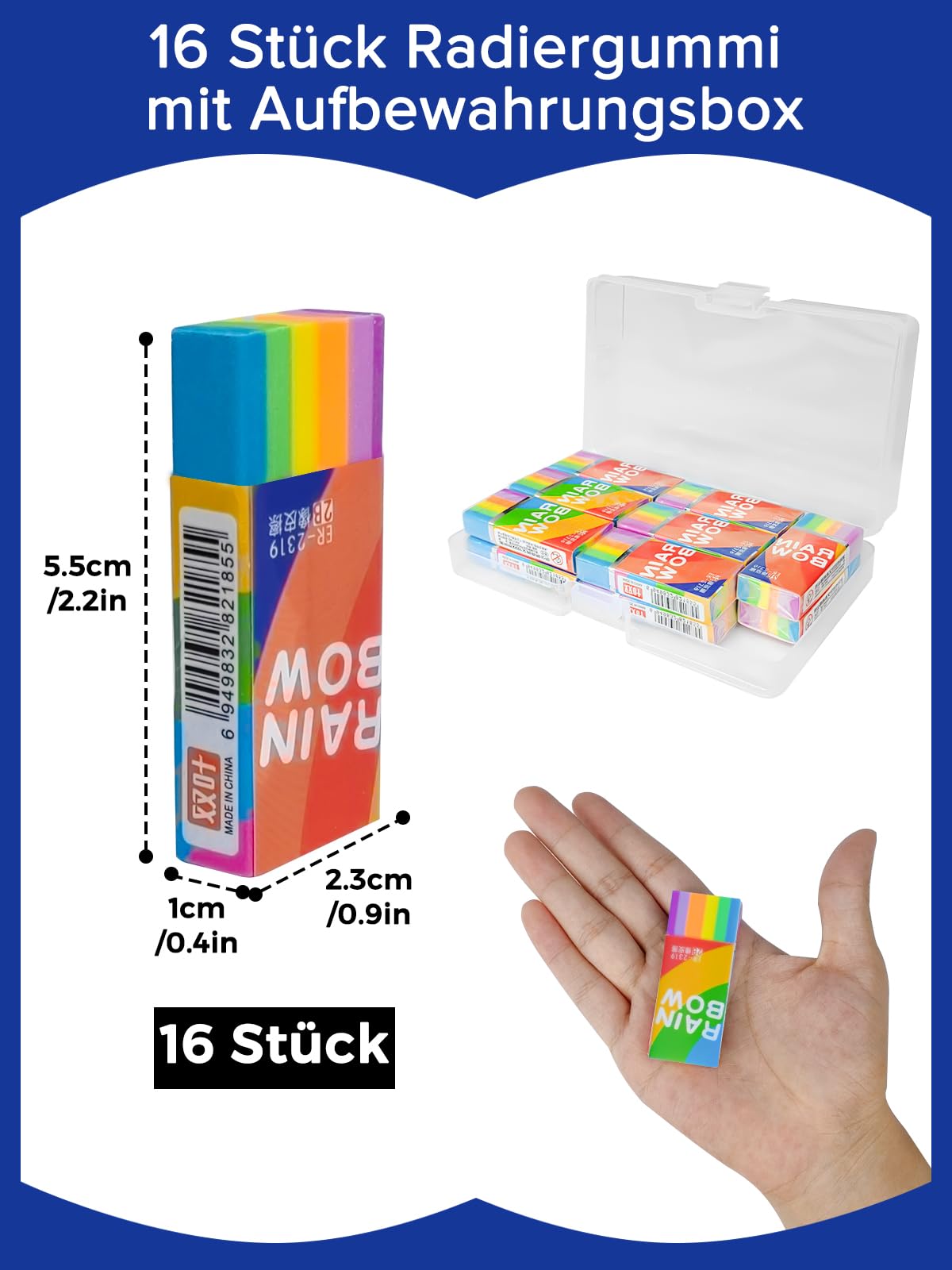 Set di gomme da cancellare 2B, arcobaleno, morbide, in plastica, per bambini, ufficio, sala schizzi, pittura artistica