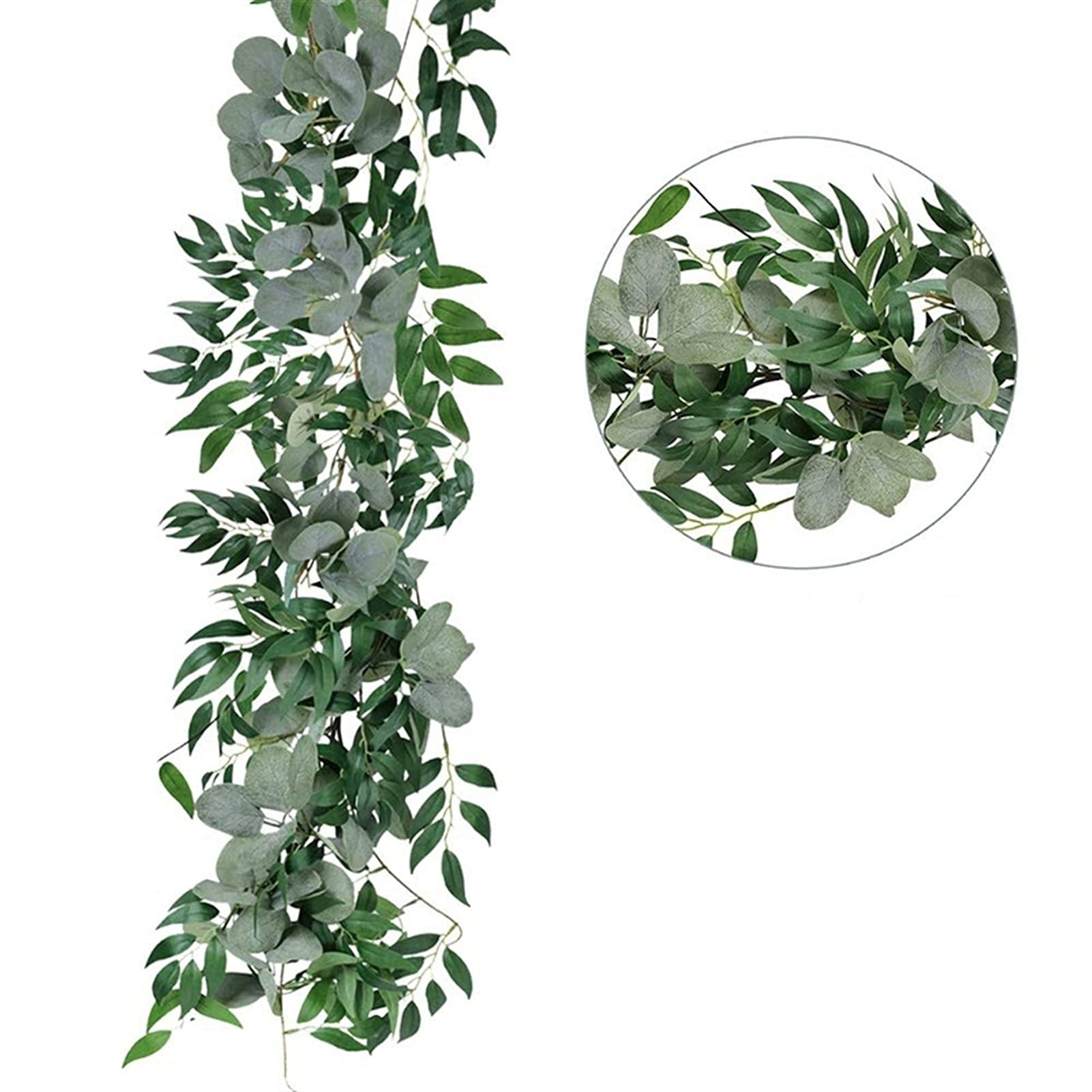 Fiori Artificiali, Cordi Nataler la Porta Anteriore 6,5-Piede Artificiale Di Eucalipto Ghirlanda e 6-Piede Srami Di Vite Foglia Ghirlanda Stringa Porta Verde Ghirlandar Interni Ed Esterni
