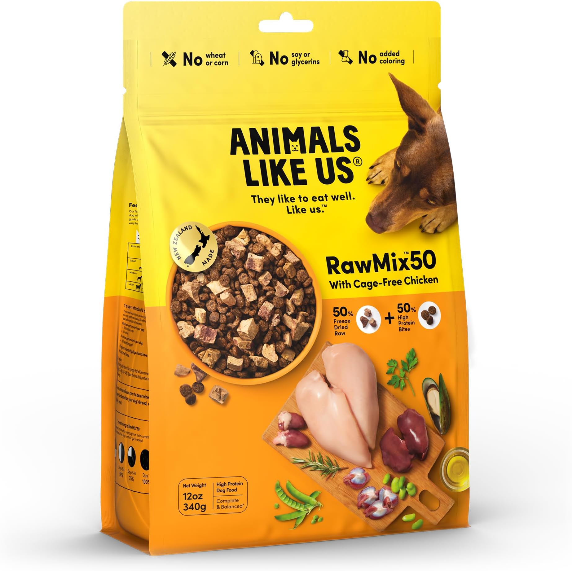 RawMix50 Premium Freeze-Dried Raw Cage-Free Chicken Recipe Dog Food, Protein Rich, Includes Kibble, Non-GMO, No Wheat or Corn, 12 oz